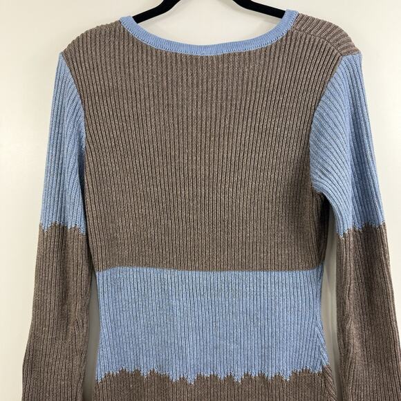 Bohemian Yohers New Colorblock Knit Crochet Ruffle Lace Trim Mini Dress Large - Picture 11 of 15